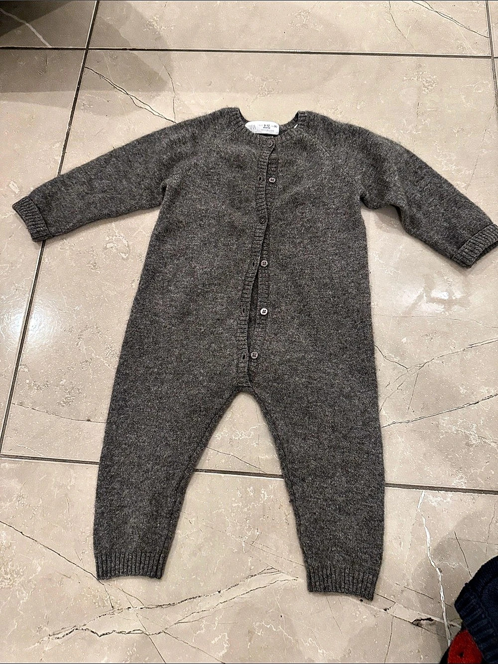 Zara Gray brown 100% cashmere Footie Baby 9/12m